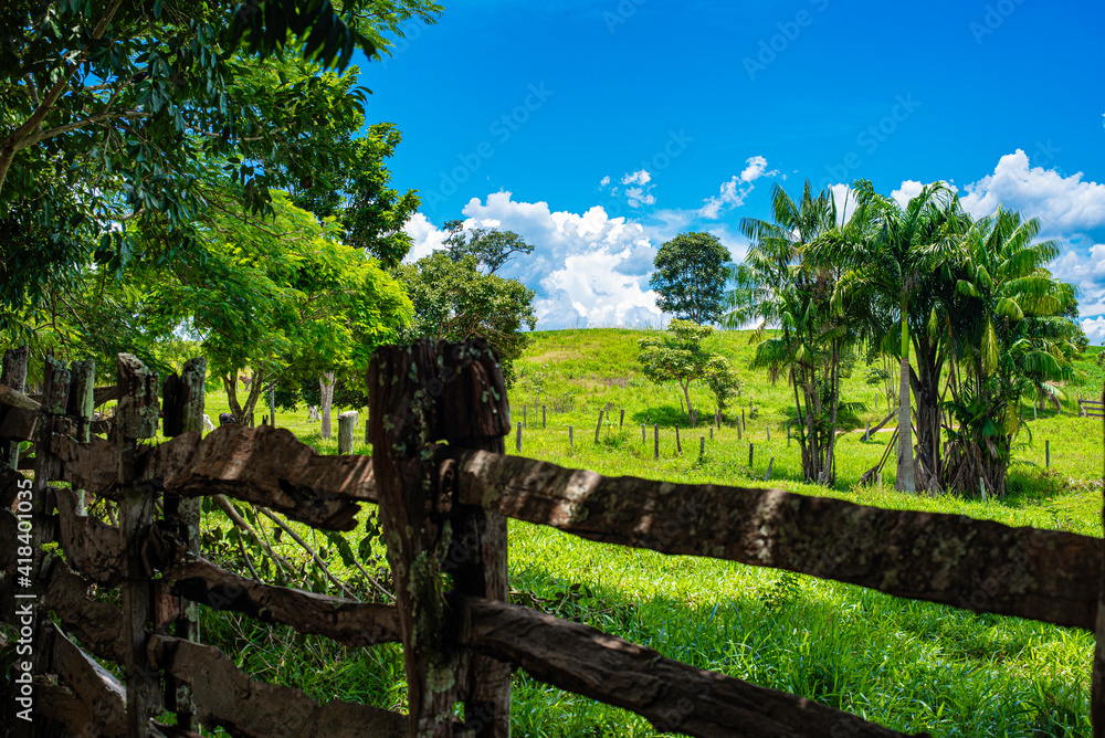 Old wooden farm fence to nature background