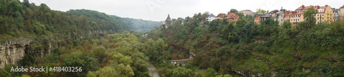 Panorama of the canyon of the Smotrych River from the observation deck in the city of Kamenets-Podolsky