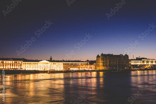  sunset city ice river navigation winter Saint Petersburg europe © evgris