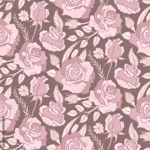 Fototapeta Naklejka Na Ścianę i Meble -  Seamless hand draw floral background pattern with blooming roses vector abstract design.