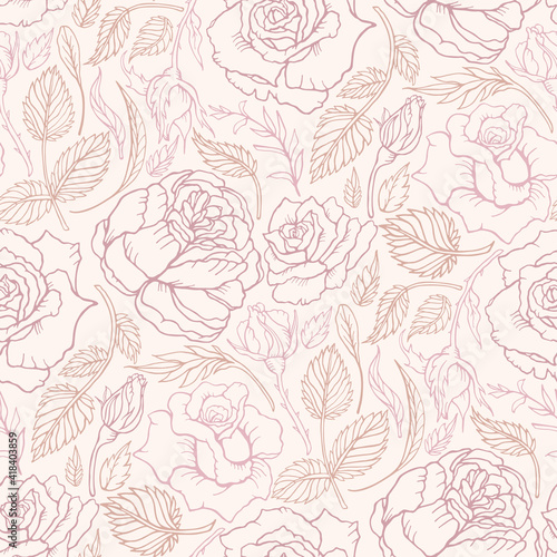 Seamless hand draw floral background pattern with blooming roses vector abstract design. © Orlandoit