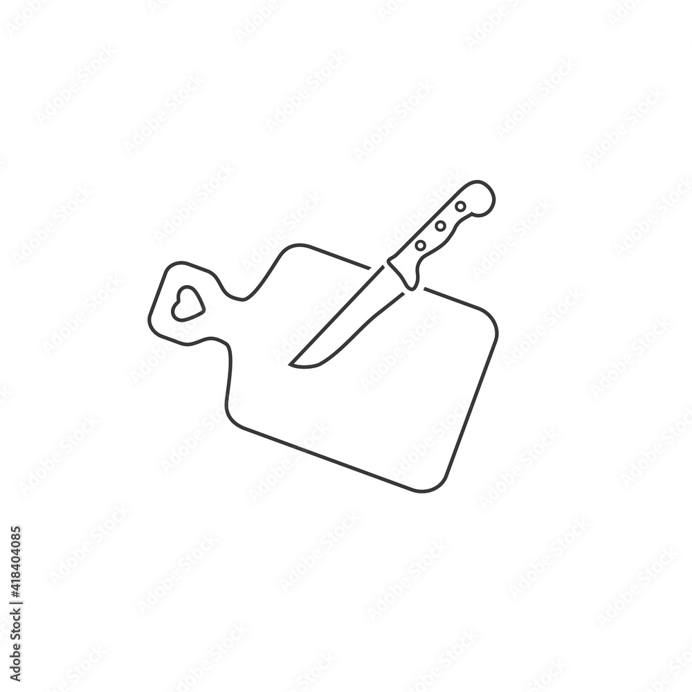 The cutting board and knife line icon. Chef and restaurant, kitchen symbol. Flat Vector The cutting board and knife line icon. Chef and restaurant, kitchen symbol. Flat Vector