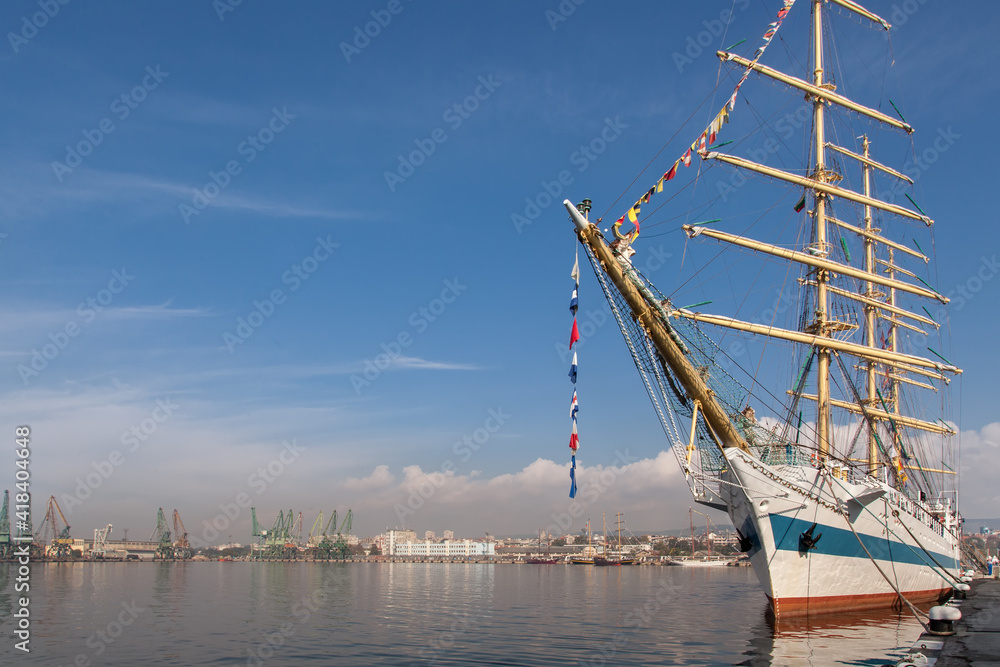  Big sail ship docked in the port Varna. Varna is the sea capitol of Bulgaria