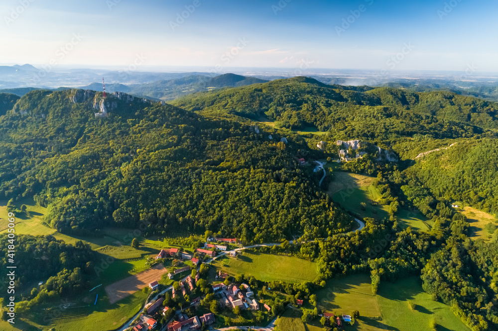 Kalnik mountain landscape aerial view Kalnik mountain landscape aerial view