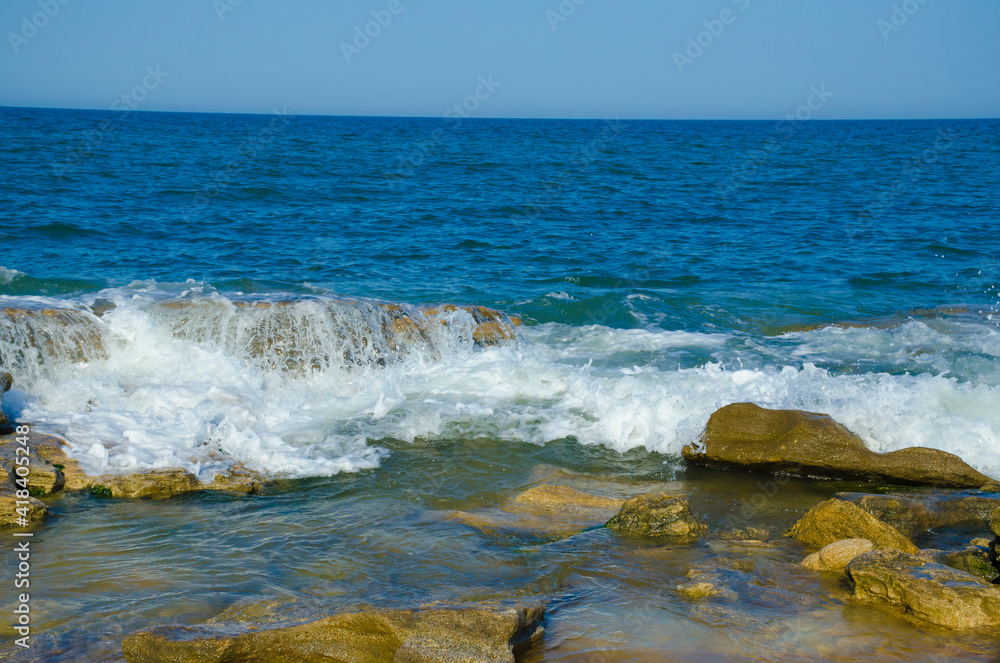 USA, Florida. Coquina rock formations on Atlantic Ocean beach.