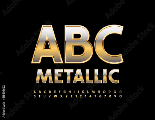 Vector Metallic Alphabet. Golden shiny Font. Pemium style Letters and Numbers set