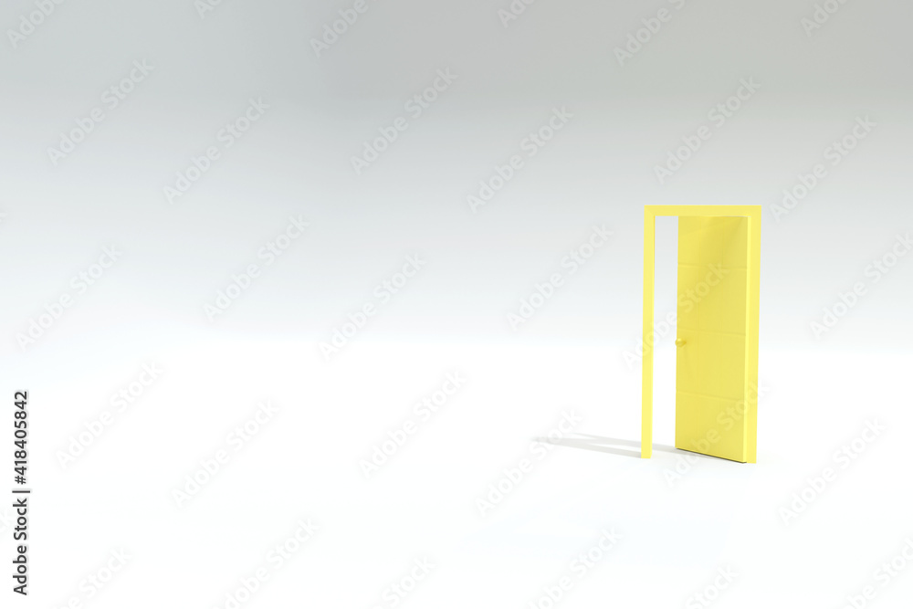 3d illustration of open door with endless background with pantone ultimate gray and illuminating color. Can be used for concepts about change, loneliness, transition, infinity, and opportunity.
3d illustration of open door with endless background with pantone ultimate gray and illuminating color. Can be used for concepts about change, loneliness, transition, infinity, and opportunity.