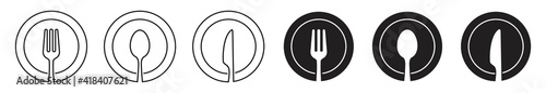 spoon, Fork, knife and plate icon set, menu logo, Silhouette of cutlery. Tableware Vector illustration