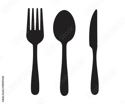 Spoon, knife, fork icon set, Dining silverware Silhouette, cutlery, Vector illustration