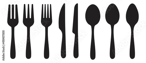 Spoon, knife, fork icon set, Dining silverware Silhouette, cutlery, Vector illustration