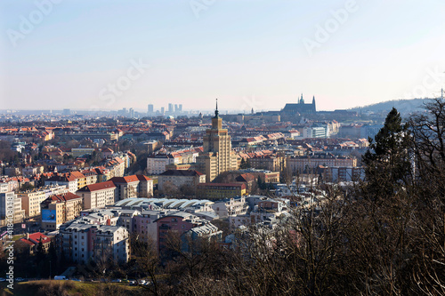 Winter Prague City from the Hill Baba in the sunny Day, Czech Republic