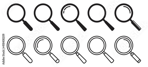 Magnifying glass icon in line style and flat. magnifier or loupe sign isolated on transparent background, Search symbol. Vector illustration photo