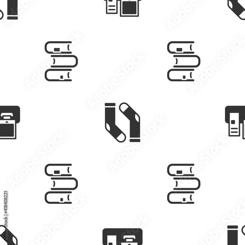 Set Monitor with keyboard, Socks and Book on seamless pattern. Vector.