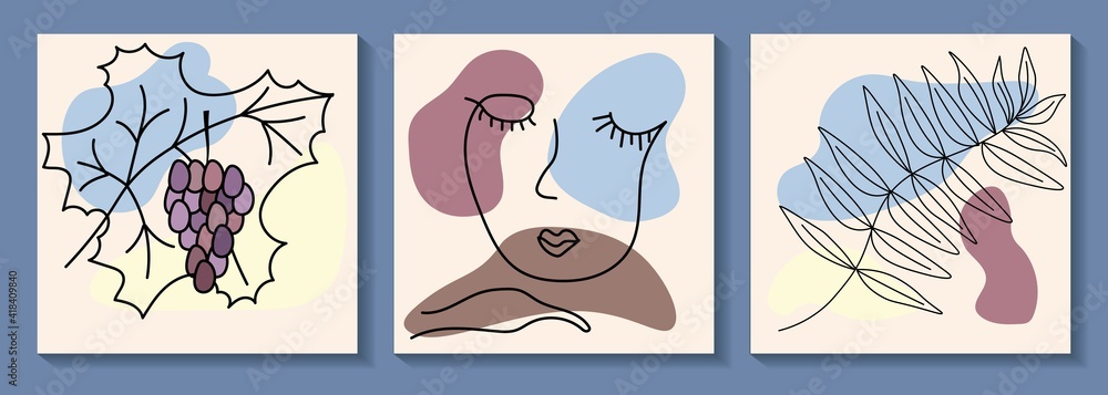 Set of Various Surreal faces. Face line art. Face drawing. Contemporary portrait. Round elements, abstract shapes, lines, floral, leaves, flowers. Hand drawn Vector illustrations. Minimalistic style Set of Various Surreal faces. Face line art. Face drawing. Contemporary portrait. Round elements, abstract shapes, lines, floral, leaves, flowers. Hand drawn Vector illustrations. Minimalistic style