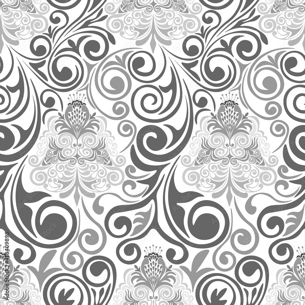 Damascus seamless grey pattern on white background. Damascus seamless grey pattern on white background.