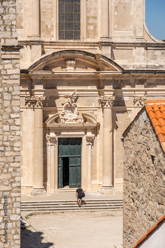 Facade of Church of Jeronima in old town Dubrovnik in Coratia, view from city wall photo