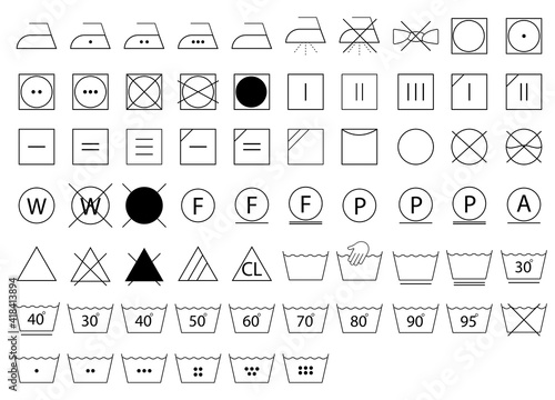 Laundry icons. Wash icon set. Vector illustration.