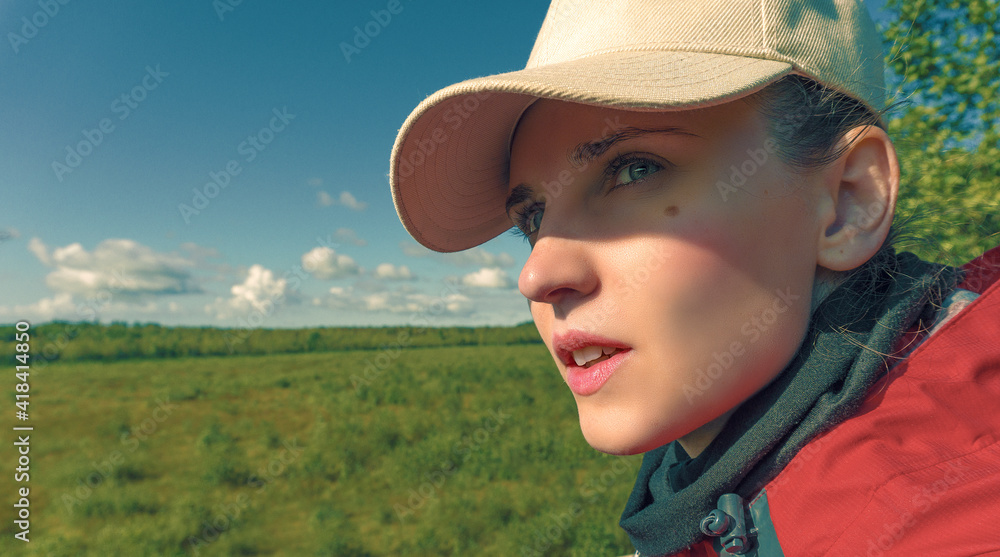 young woman hiker outdoor enjoying the view of nature young woman hiker outdoor enjoying the view of nature