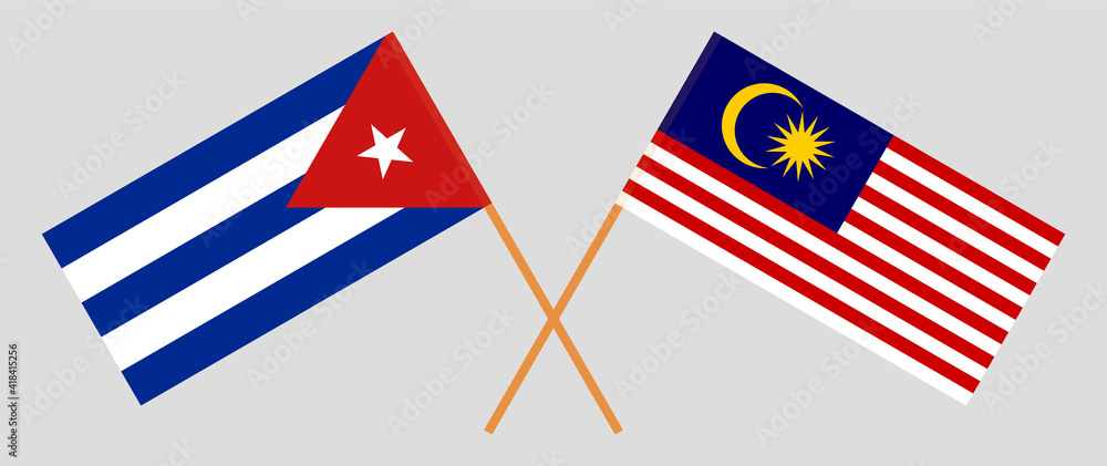 Crossed flags of Cuba and Malaysia. Official colors. Correct proportion Crossed flags of Cuba and Malaysia. Official colors. Correct proportion