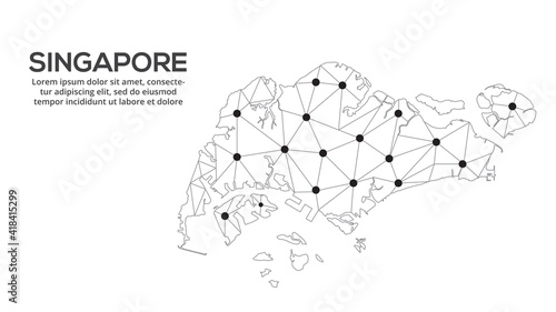 Singapore communication network map. Vector image of a low poly global map with city lights. Map in the form of lines and dots