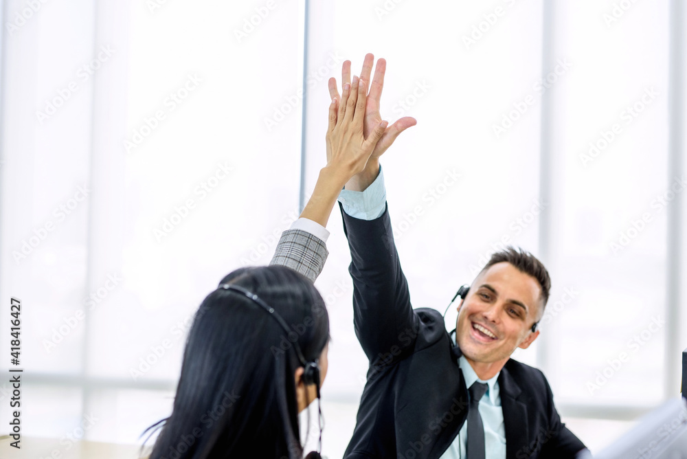 Public relations staff Bring hands hifi together and smile happily.. Public relations staff Bring hands hifi together and smile happily..