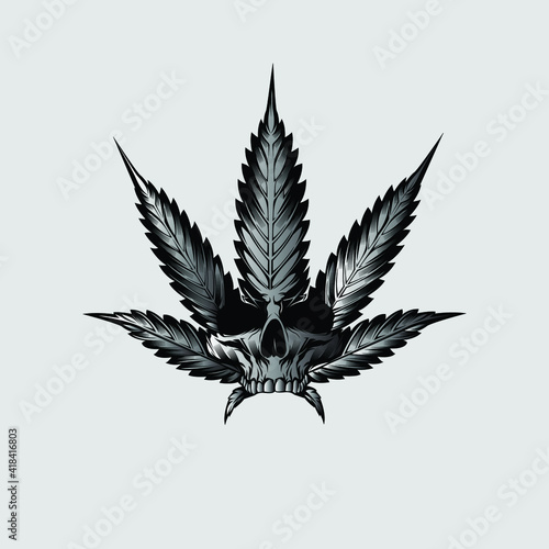 Skull hemp cannabis leaf vintage logo 