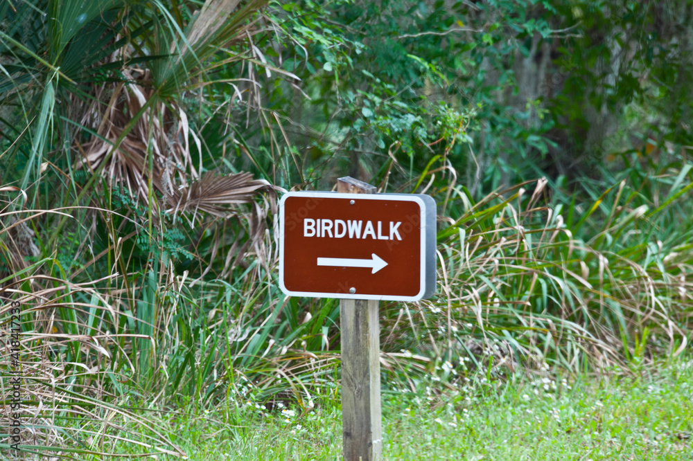 USA, Florida, Sarasota, Myakka River State Park, Birdwalk Directional Sign USA, Florida, Sarasota, Myakka River State Park, Birdwalk Directional Sign