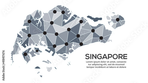 Singapore communication network map. Vector image of a low poly global map with city lights. Map in the form of triangles and dots