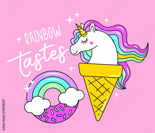 sabor arcoíris, unicornio y rosquilla