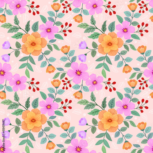 Wallpaper Mural Abstract colorful flowers seamless pattern background, Seamless flower with pink monochrome for fabric, textile, and wallpaper. Torontodigital.ca