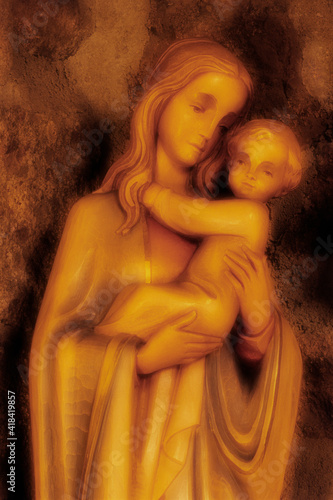 USA, Colorado, Allenspark. Madonna and child montage in Saint Malo's Church.