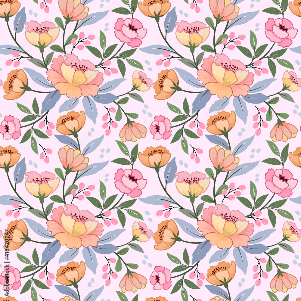 Abstract colorful flowers seamless pattern background, Seamless flower with pink monochrome for fabric, textile, and wallpaper. Abstract colorful flowers seamless pattern background, Seamless flower with pink monochrome for fabric, textile, and wallpaper.