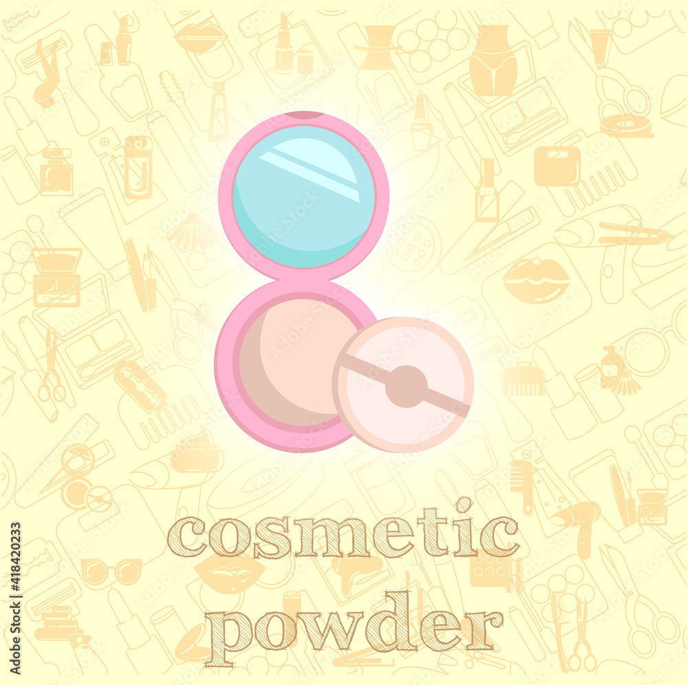 female powder and brush vector flat illustration, cosmetic powder vector illustration