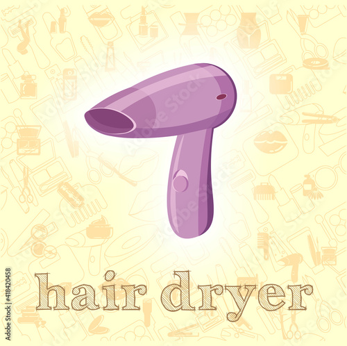 Blow dry vector flat illustration, hairdryer vector illustration