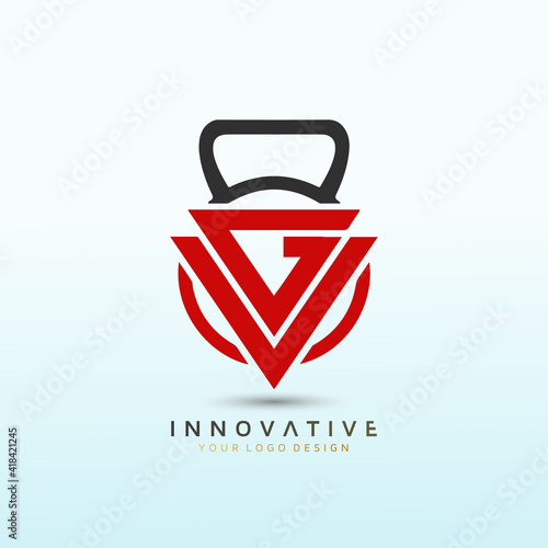 Online and Personal Training Business with dumbbell icon. Virtual CrossFit and fitness vector official logo template.