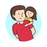 Young man giving piggyback ride to little girl, Father's Day happy family illustration