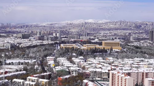 Panoramic Ankara view with Anitkabir in winter time. photo