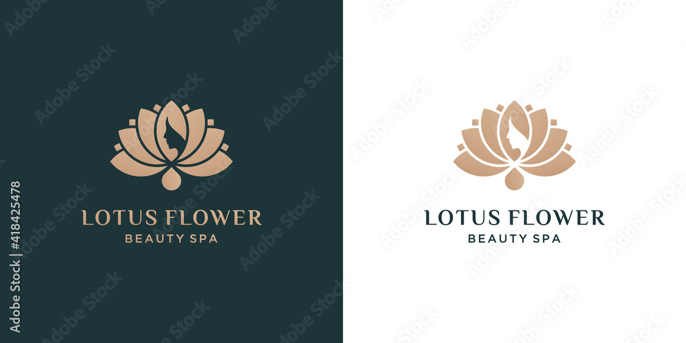 beautiful woman face and lotus flower logo design