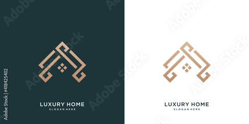 Minimalist elegant home design logo with line art style	
