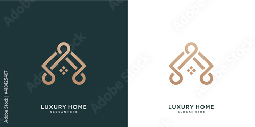 Minimalist home design logo with line art style