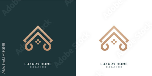 Minimalist elegant home design logo with line art style