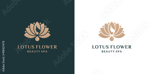 beautiful woman face and lotus flower logo design