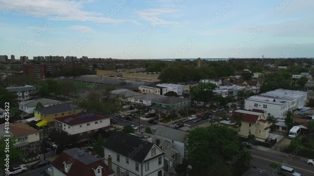Aerial Backwards Flyover an Urban Neighborhood in Canarsie Brooklyn Aerial Backwards Flyover an Urban Neighborhood in Canarsie Brooklyn