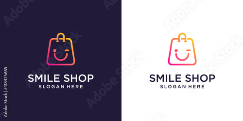 Online Shop logo designs template, Bag Shop and smile symbol logo icon