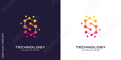 Letter C logo design with technology icon