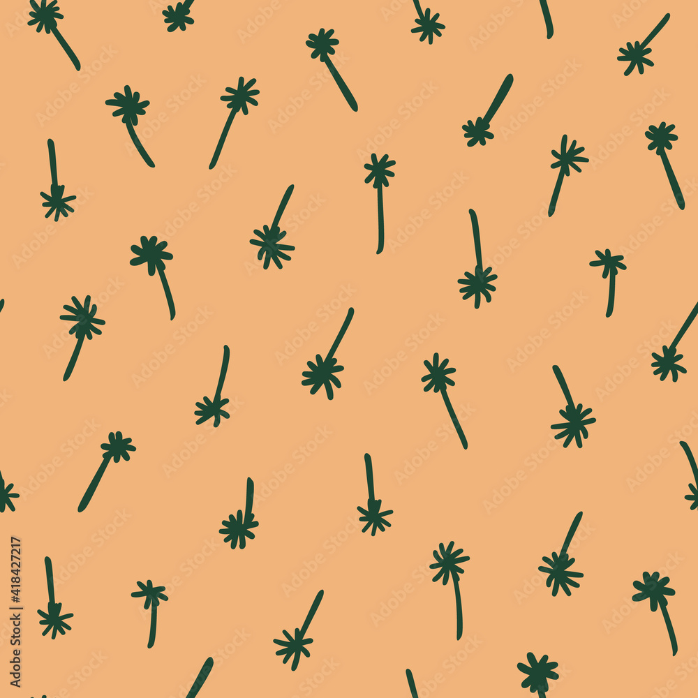 Abstract palm tree vector seamless repeat pattern with orange background. Abstract palm tree vector seamless repeat pattern with orange background.