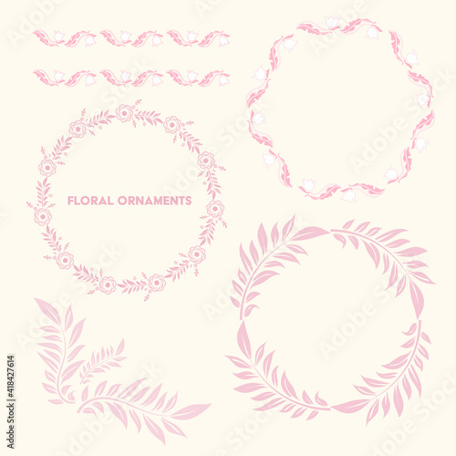 Set of vintage flowers and leafs wreaths, antique, bloom, wedding invitation, bohemian