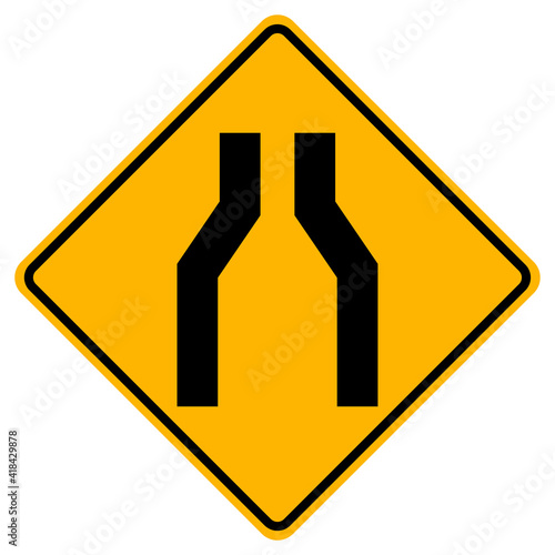 Narrowing Of The Road Traffic Symbol Sign Isolate on White Background,Vector Illustration
