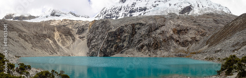 huge real panorama landscape of laguna 69 in huaraz, peru