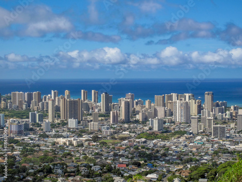 Elevated view of downtown Honolulu, Hawaii.